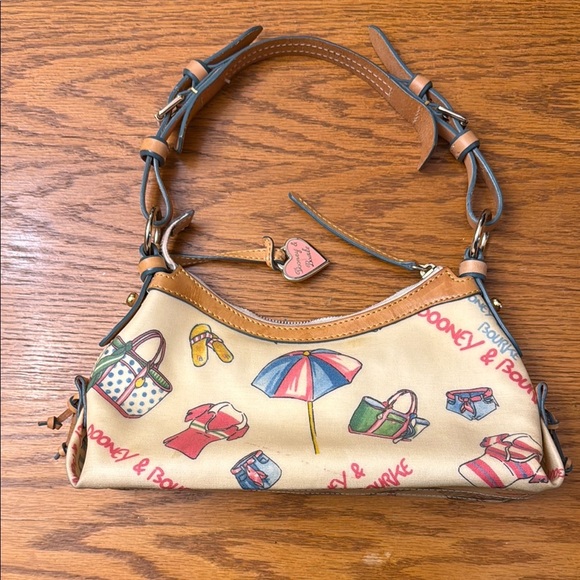 Dooney & Bourke Tan and Brown Shoulder Bag with Leather Trim - Picture 1 of 5
